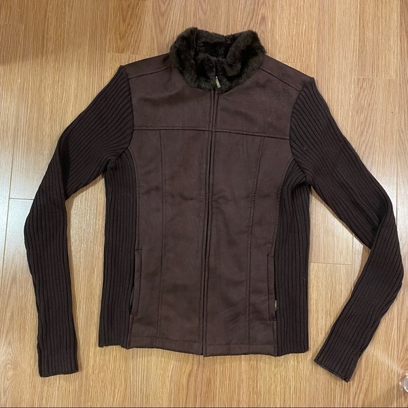 Vintage Y2K / 90s Faux Suede Knit Jacket Brown - M - Picture 5 of 16